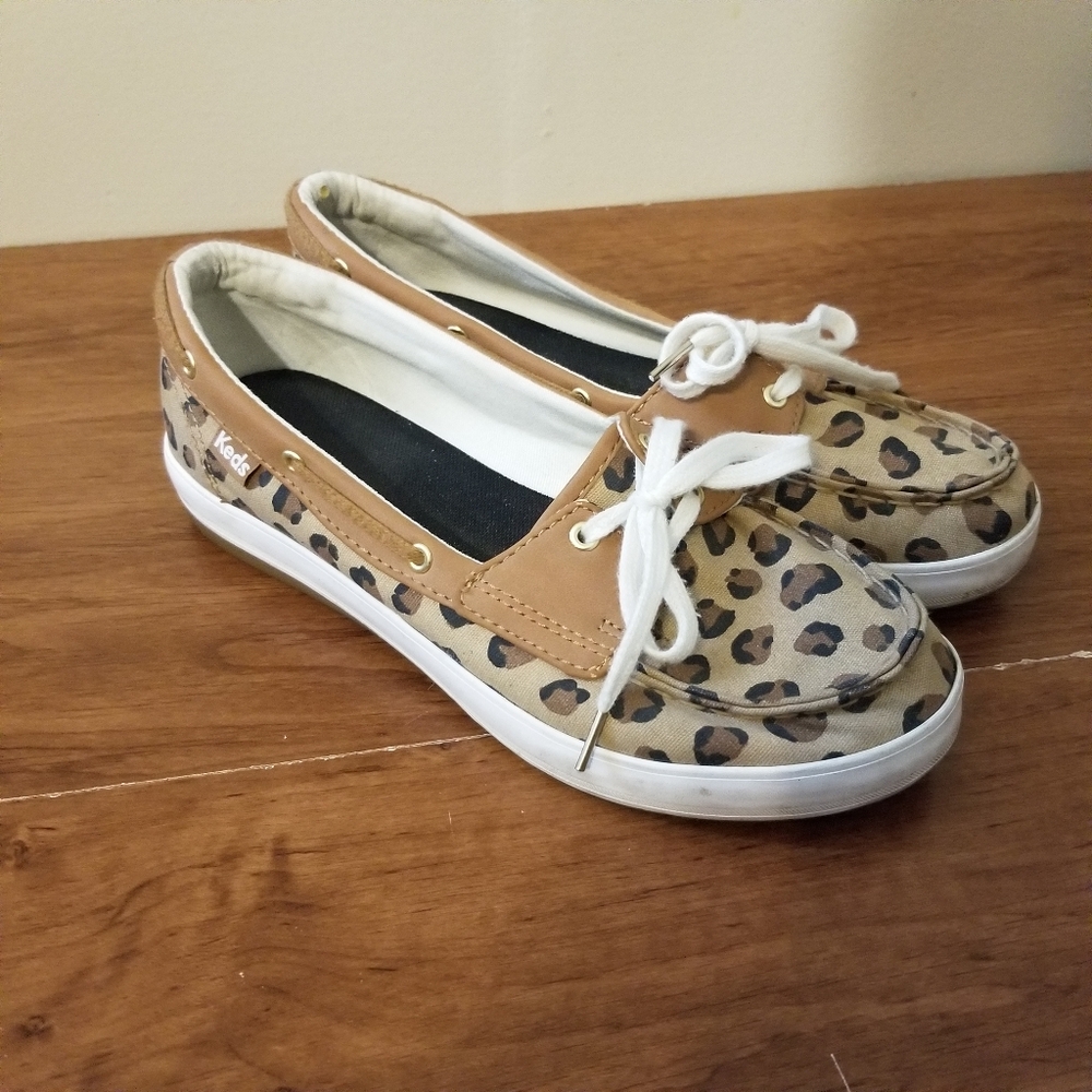 Women's Keds Beige Tan Animal Print Slip On Memory Foam Sneaker Size 6 Comfort
